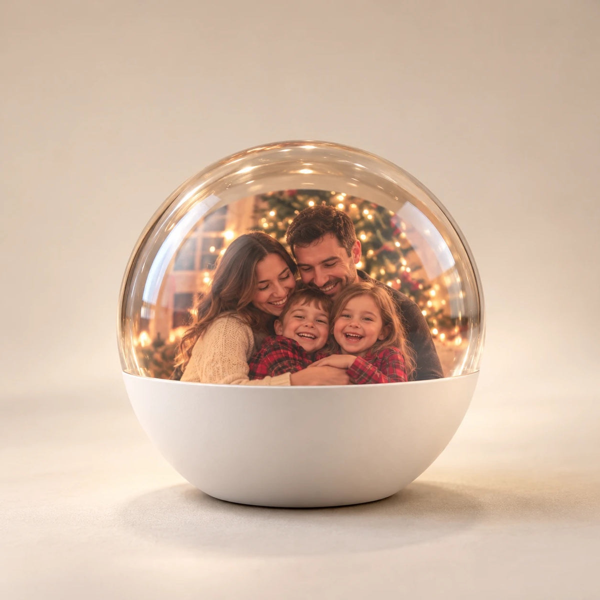 The Heirloom Orb in white, playing a family photo